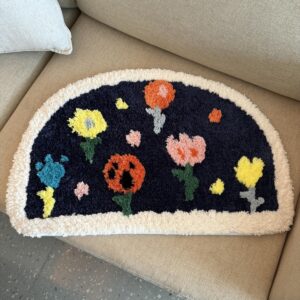 Night Sky Flower Semi-Circle Rug | Whimsical Forest Flocked Mat 45x70cm | Cottagecore Bedroom Decor