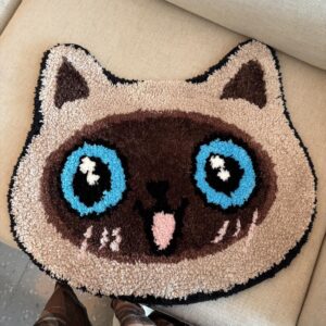 Siamese Cat Face Tufted Rug | Kawaii Cat Lover Room Decor 55x60cm
