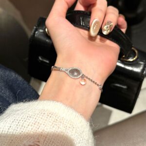 S925 Sterling Silver Tennis Racket Bracelet with Clear Crystal Pendant